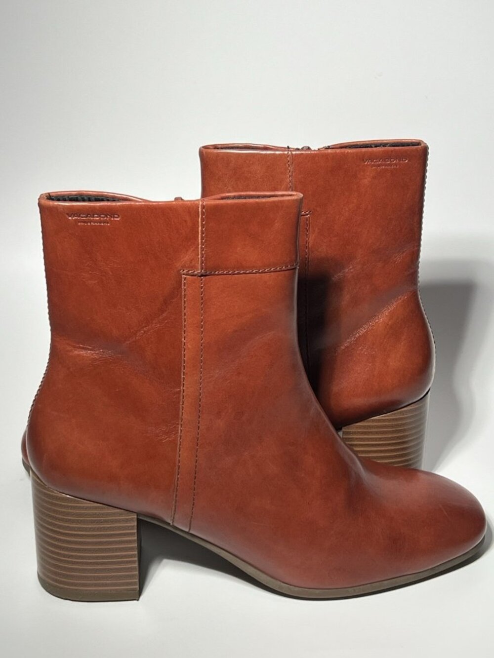 Vagabond Cinnamon Leather Ankle Boots Women’s US 7.5 EU 38 Block Heel
